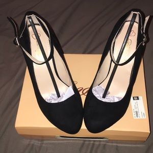 Black Faux Suede Ankle Strap Khaky Heels